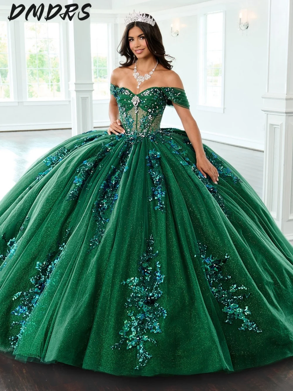 

Роскошное платье Quinceanera с открытыми плечами, 2024, элегантное вечернее платье с аппликацией, блестящее вечернее платье без рукавов без бретелек 16, по индивидуальному заказу