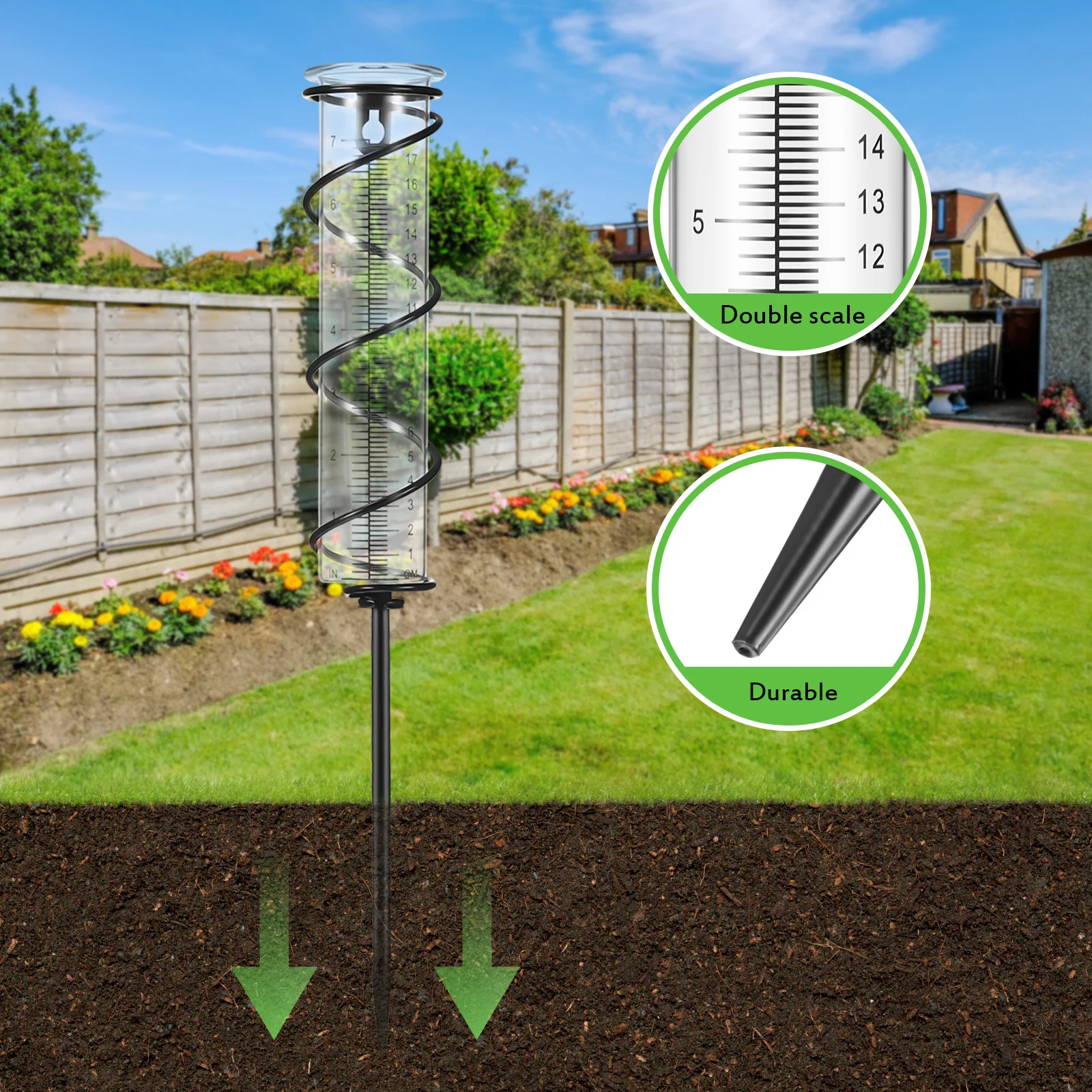 

Precision Glass Rain Gauge for Outdoors Dual Scale Metal Swivel Bracket Easy Installation Replacement Cylinders