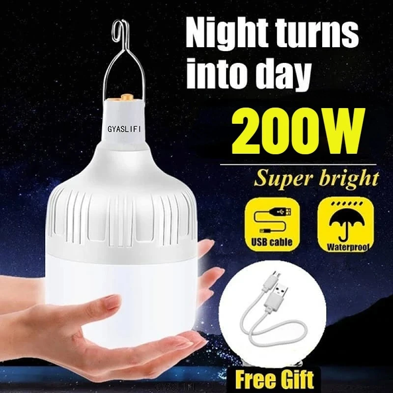 Portable Emergency Lights with Hook Outdoor USB Rechargeable LED Lamps Fishing Camping Light Garden Lamp Lighting Bulbs Lanterns