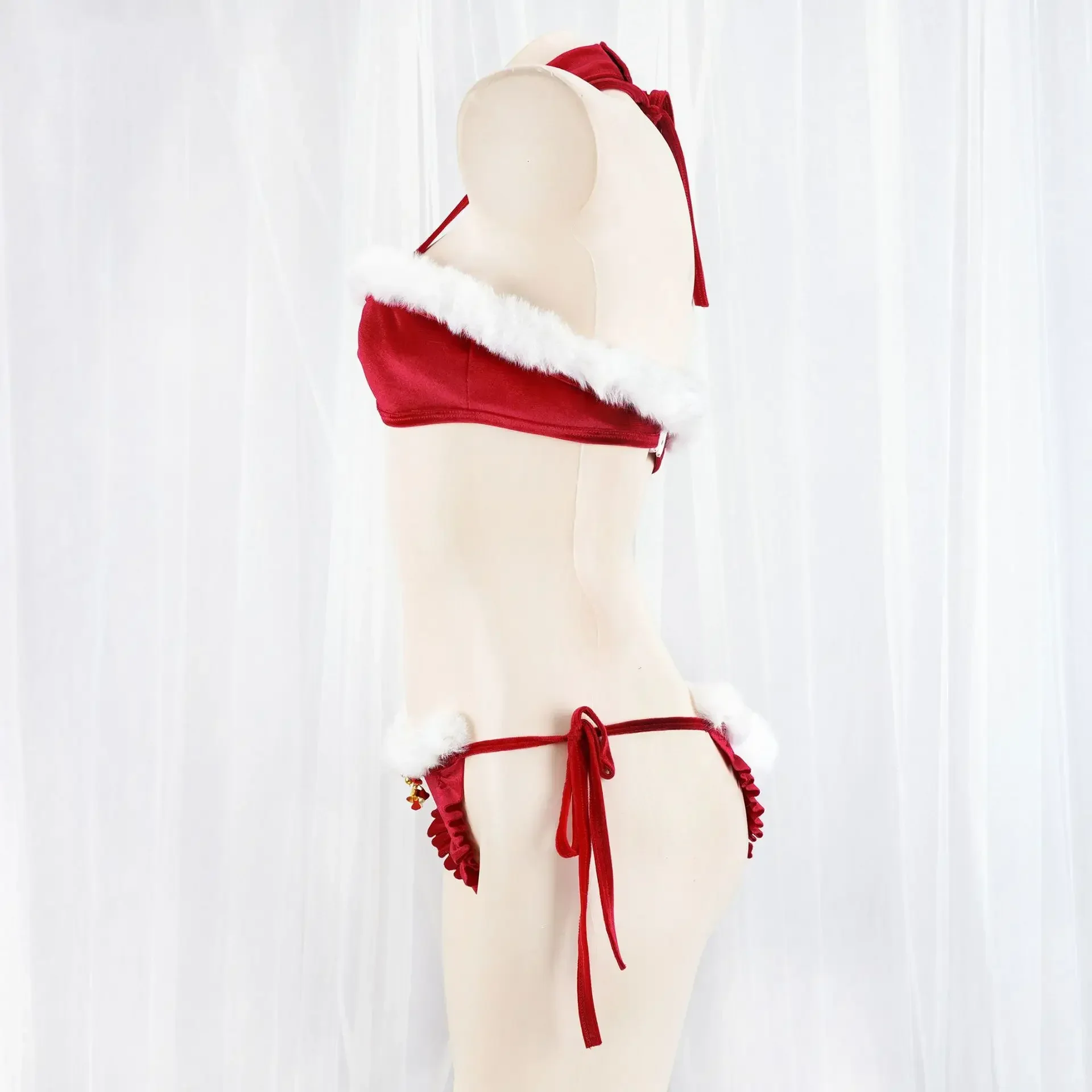 Santa Claus Cosplay Christmas Girl Plush Bikini Uniform Bra Set For Women Winter Warm Underwear Role Play Costumes Gift Party