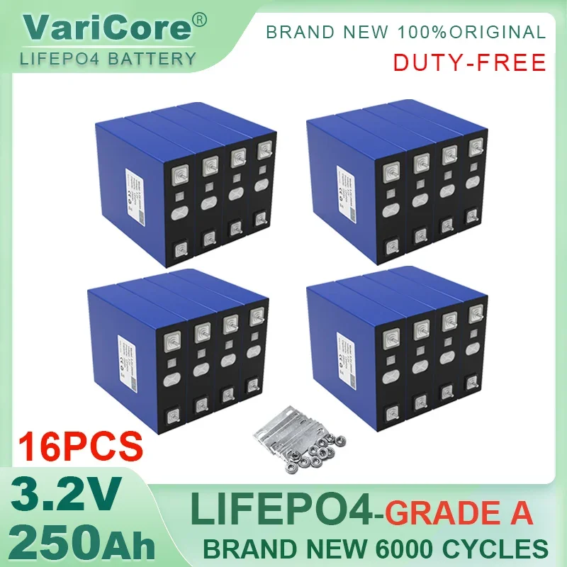 

16pcs 3.2V 250Ah LiFePO4 Battery Lithium iron phosphate For 4s 12v 24v 36v Campers Golf Cart Off-Road Grade A TAX FREE