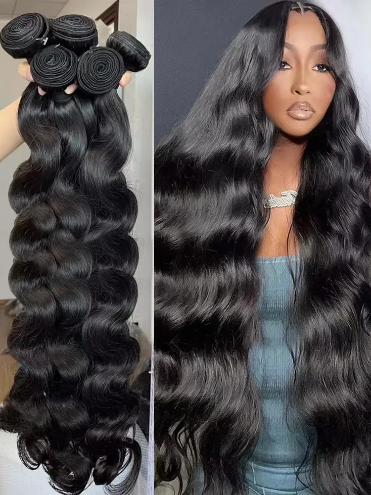 Extensiones de cabello humano brasileño crudo de 28 y 30 pulgadas, onda del cuerpo suelta, 3 y 4 paquetes, extensión de cabello virgen Remy para mujeres, coser en tejido rápido