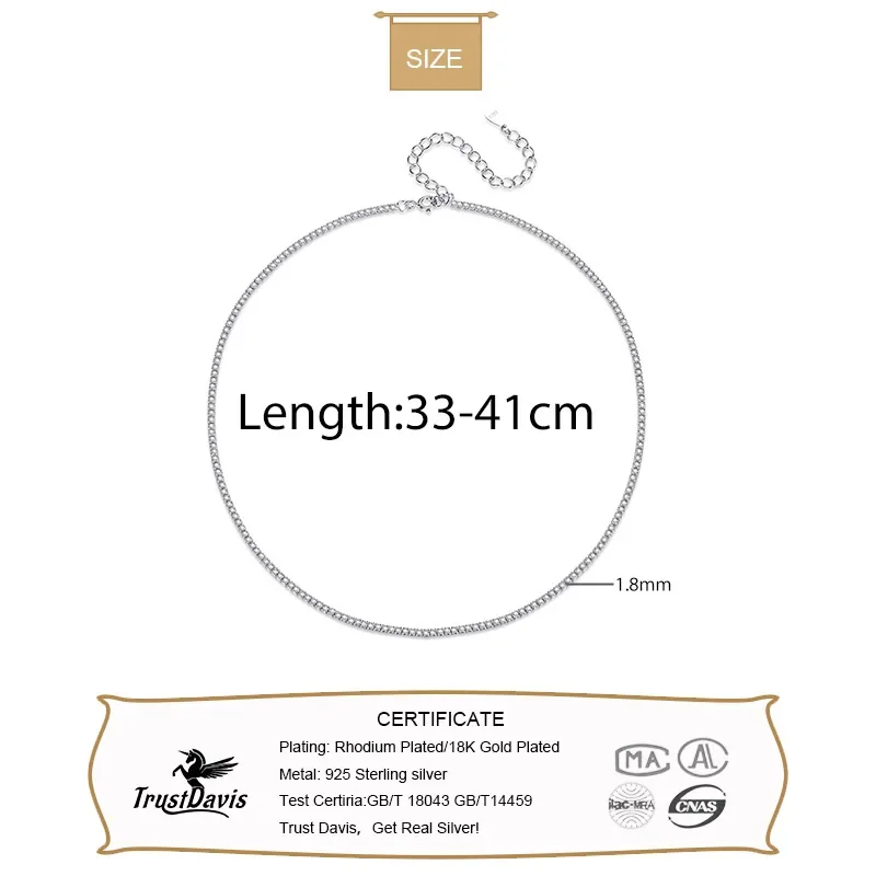 TrustDavis Genuine 925 Sterling Silver Temperament Sweet Choker Dazzling CZ Clavicle Necklace For Women Wedding Jewelry DS1869