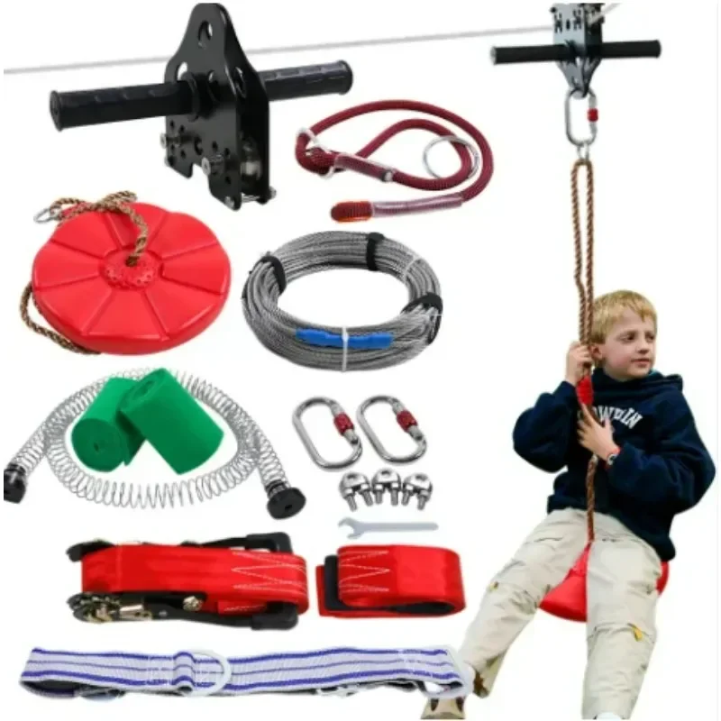 98 Ft 110 Ft 120 Ft Zip Line Kit For Kids And Adults With Stainless Steel Spring Brake And Trolley With Handle For Backyard