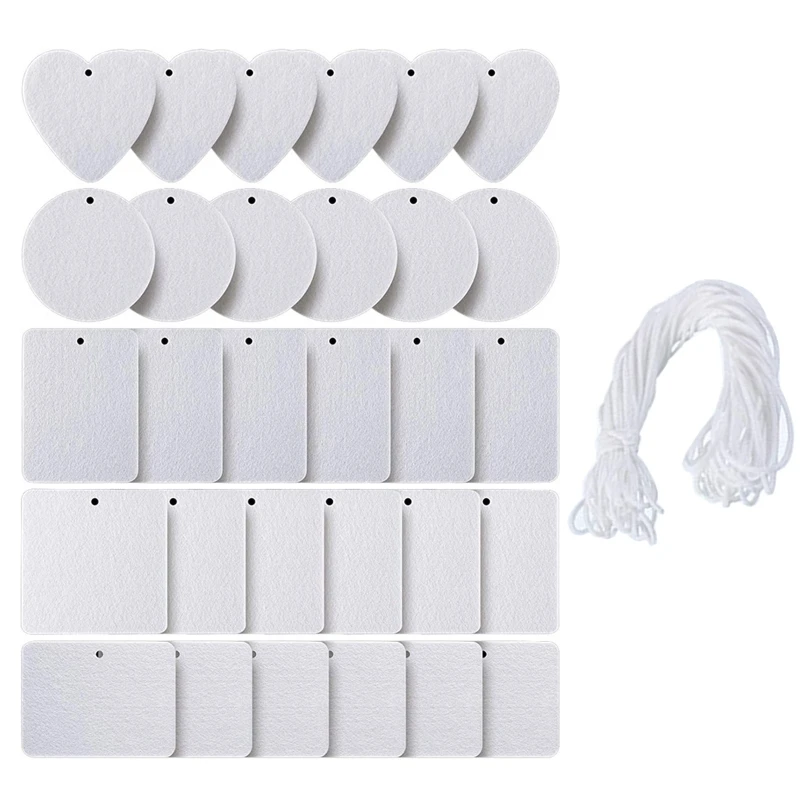 30 Pcs Sublimation Blank Air Freshener Sheets with Elastic Cord Felt Thermal Transfer for Key Chain Double-Side for Key