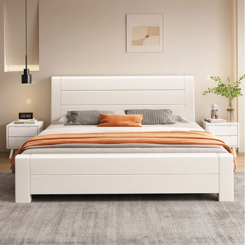 

cream white double bed 1.8 meters modern household interior bed frames Nordic comfortable cómoda dormitorio bedroom furniture