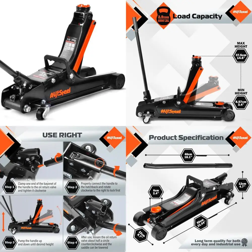 

2.5 Ton Low Profile Single Piston Hydraulic Car Lift Jack, 3.4-14.6 Lift Range