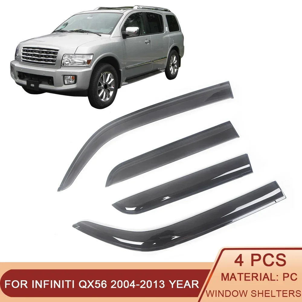 For Infiniti QX56 2004-2013 Auto Side Window Wind Deflectors Visors Black Rain Guard Door Visor Vent Shades Dark Smoke Ventvisor