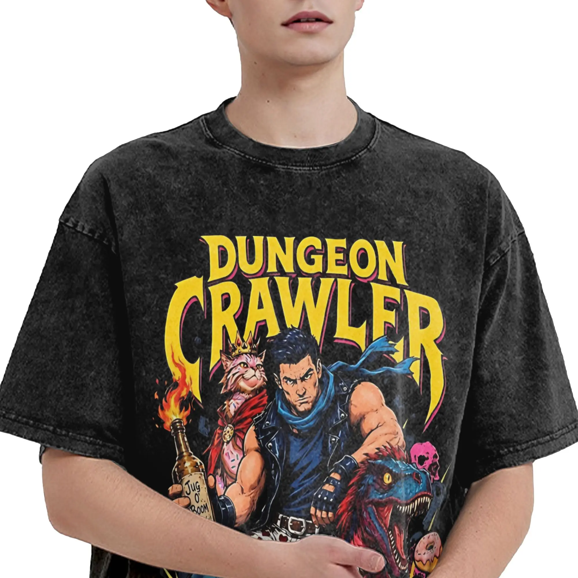 Carl And The Princess Donut and Mongo Dungeon Crawler Carl  Washed T Shirts Streetwear T-Shirt  Tees Men Women Streetwear