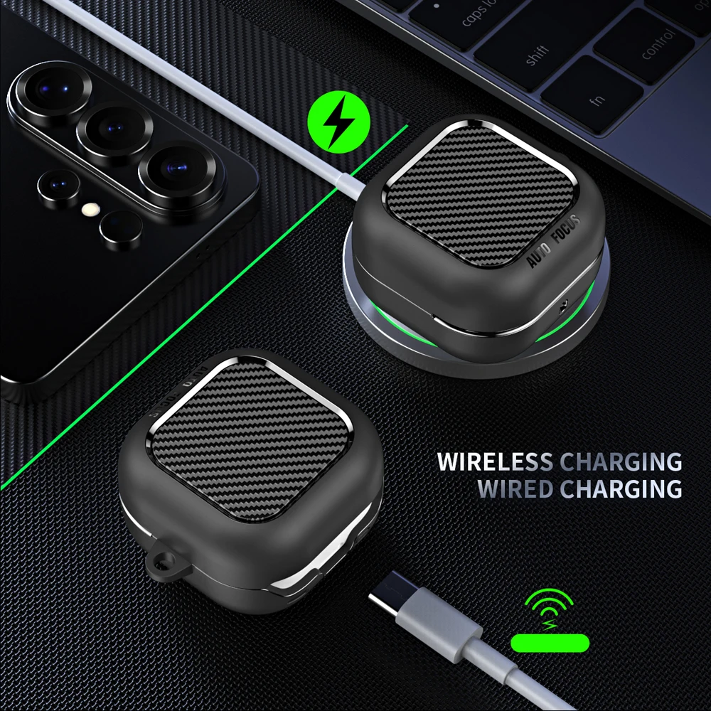 Carbon Fiber Earphone Protective Case For Samsung Galaxy Buds 4 / Buds 4 Pro Cover With Keychain Soft TPU Shockproof Case Fundas image 4