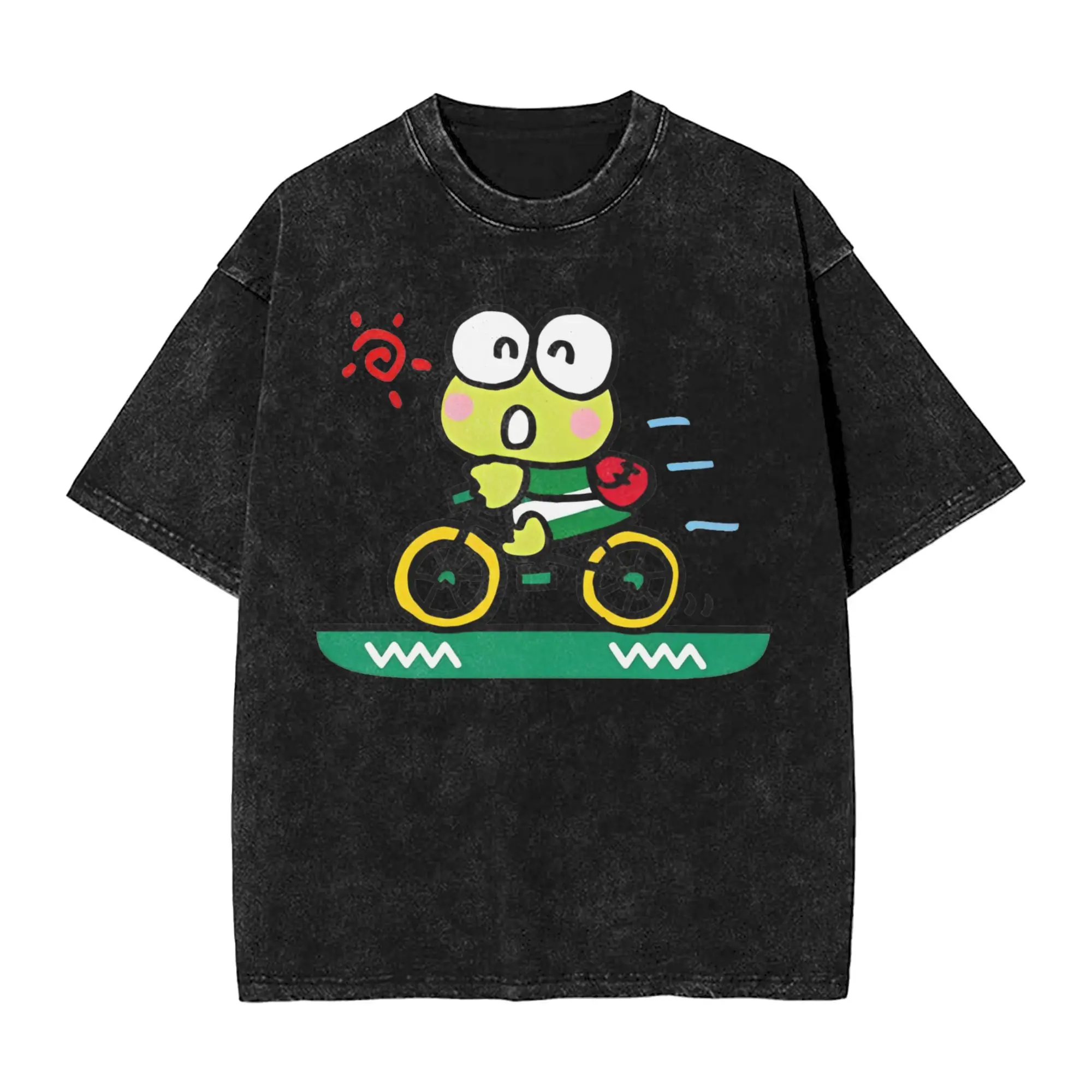 

Мужская футболка Keroppi Rides a Bicycle, забавные футболки с короткими рукавами и круглым вырезом, одежда из 100% хлопка с графическим принтом