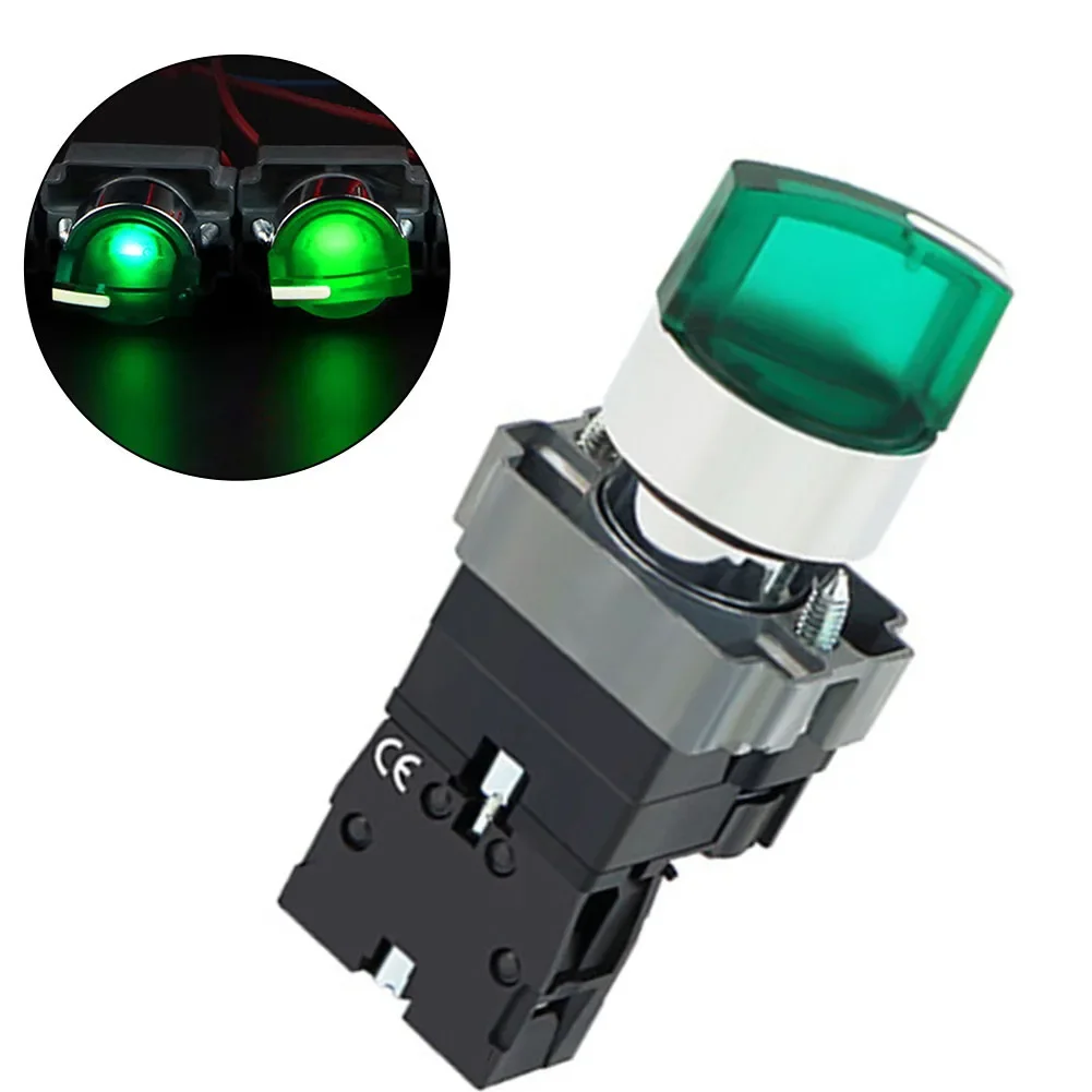 22mm 220V Rotary Switch, XB2 Series, Green LED Indicator, Self-Locking, Suitable For Industrial Distribution Panels.