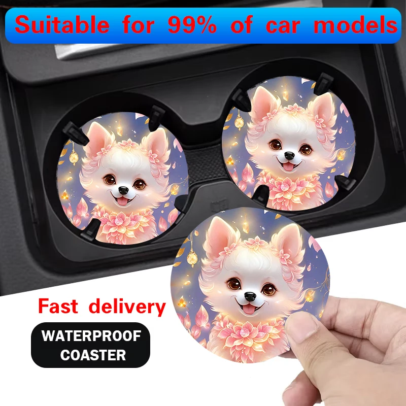 2pcs Pink Puppy Car Cup Holder Non-Slip Mat Bottle and Cup Stand