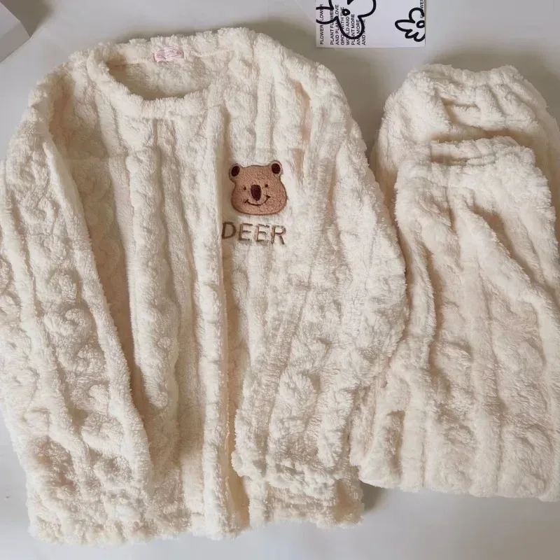 2024 New Cow Coral Fleece pigiama donna autunno inverno Sleepwear Fleece Thick Cute flanella Loungewear Set girocollo Homewear