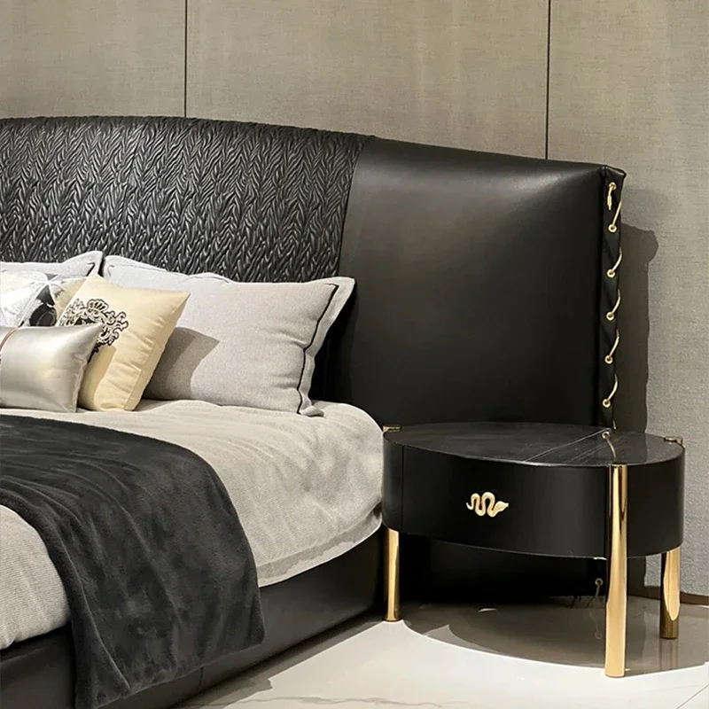 Luxury  Textured Head Upholstered Leather Double Bed With Wedding Soft Bed Premium Bedroom Furniture Customizable