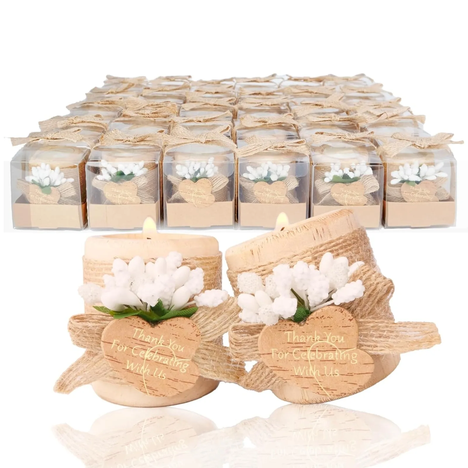 

US 30/50 Pack Wedding Favors Wood Tealight Candle Holders, Bridal Shower Favors for Guests Bulk, Baptism/Baby