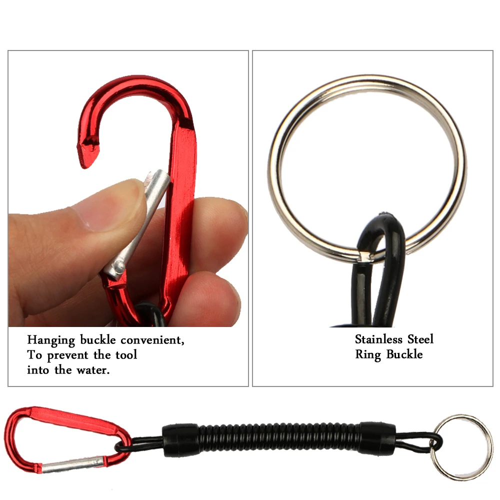 Goture 3pcs Fishing Lanyard 12cm/15cm/18cm Boating Fishing Rope Retractable Coiled Tether with Carabiner for Pliers Lip Grips