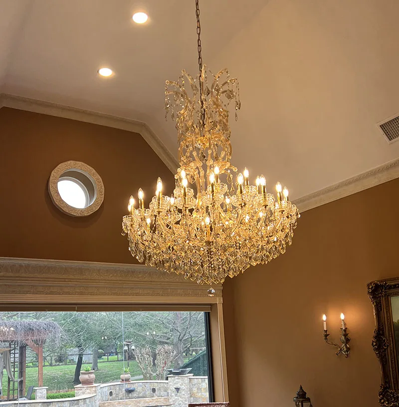 Maria Theresa Crystal chandelier for foyer lobby hallway Gold hanging Lamp home decor large cristal lamp Staircase Ceiling light