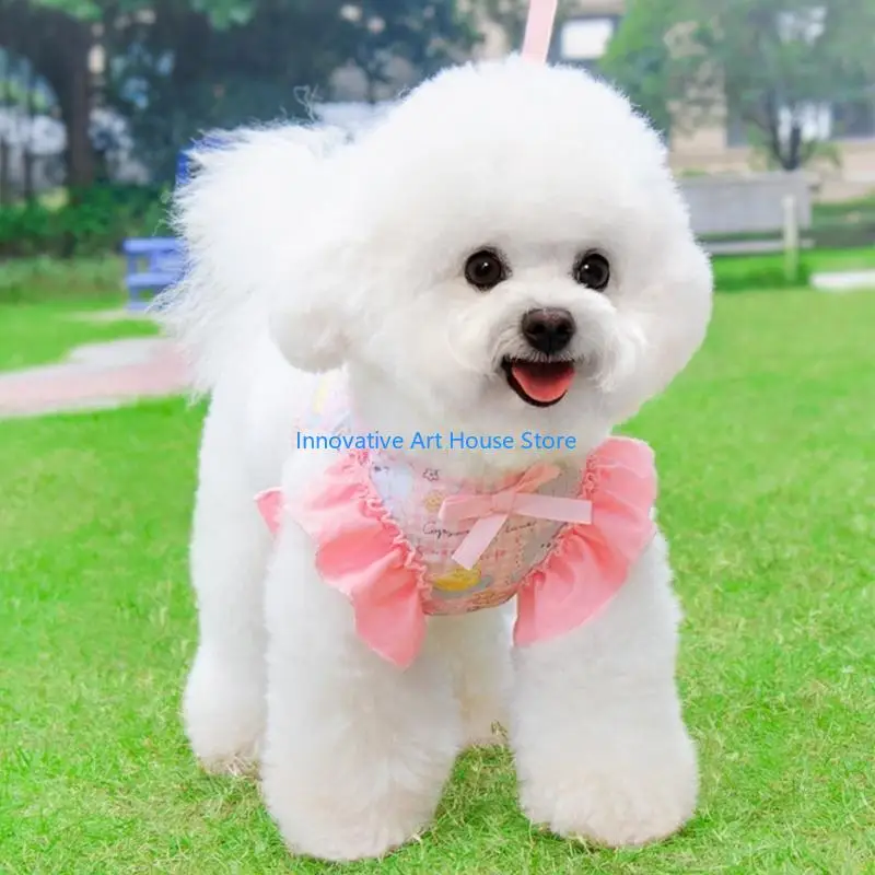 E1PC Daily Outdoor Small Dog Walking Harnesses Set, Soft Fabric Bodywear with Decorative Side Trim for Routine Walk Use Each Day