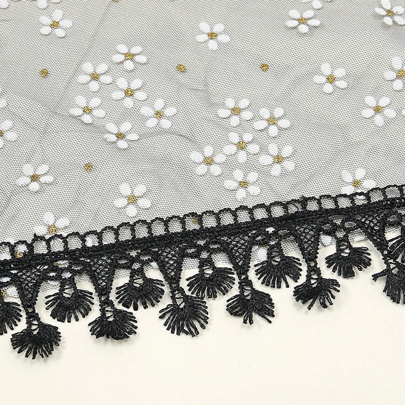 1 Uds. Chal elegante de encaje con borlas y perlas, bufanda para mujer, envoltura Floral estampada a la moda, chal de protección solar de verano