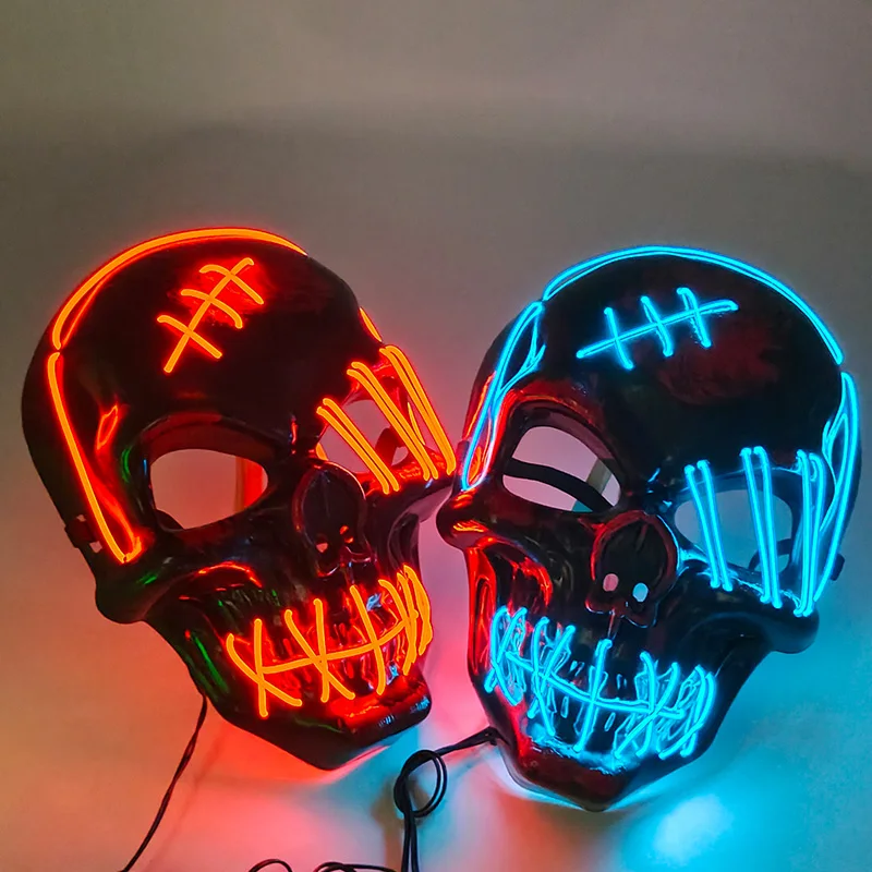 Halloween Luminous Scary Skull Mask LED Light Up Horror Skeleton Mask Carnival Bar Party Props Neon Glowing Skull Mask Costumes