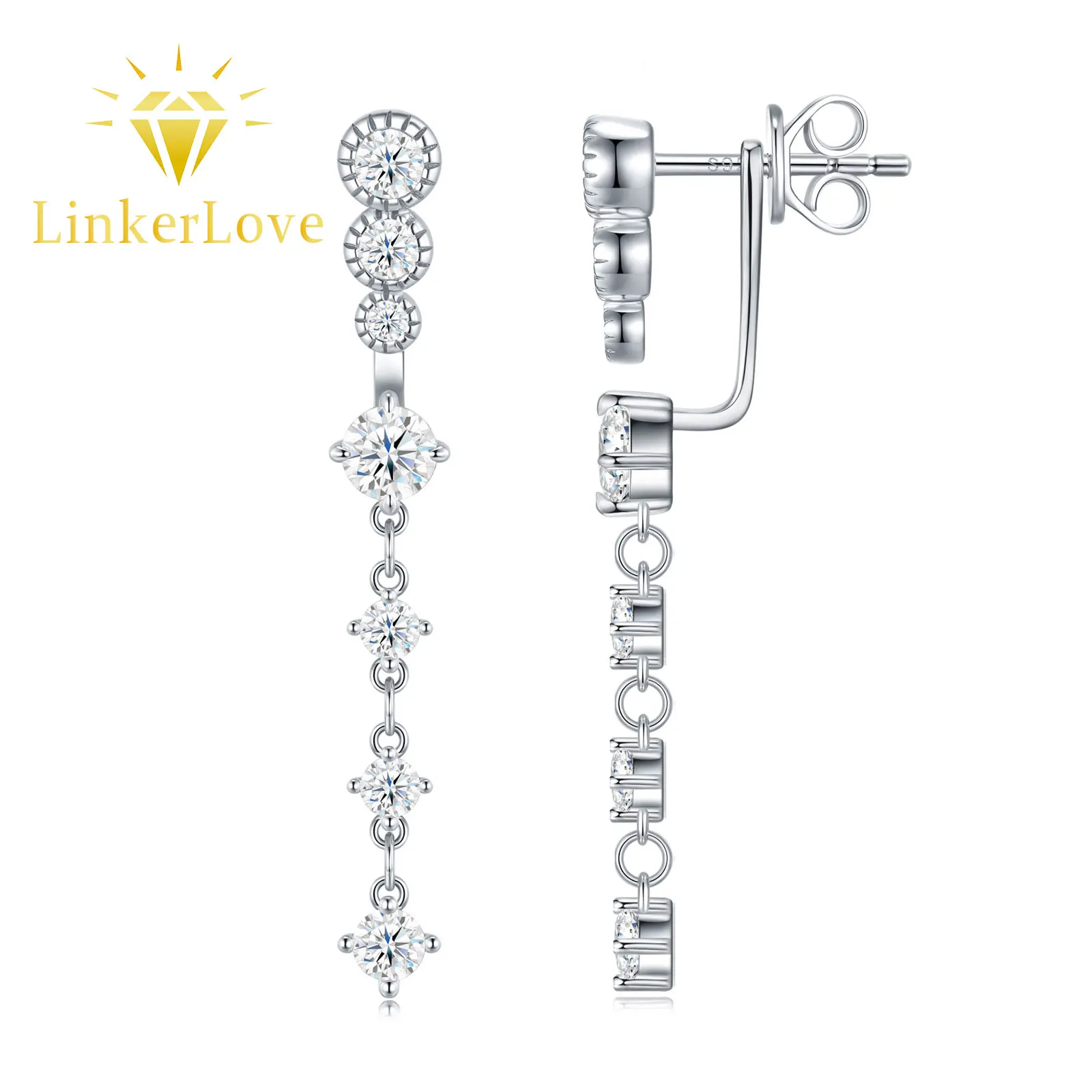 

LinkerLove S925 Sterling Silver Moissanite Linear Drop Dangle Earrings for Women 4mm Diamond Pendant Earrings Fine Jewelry Gift