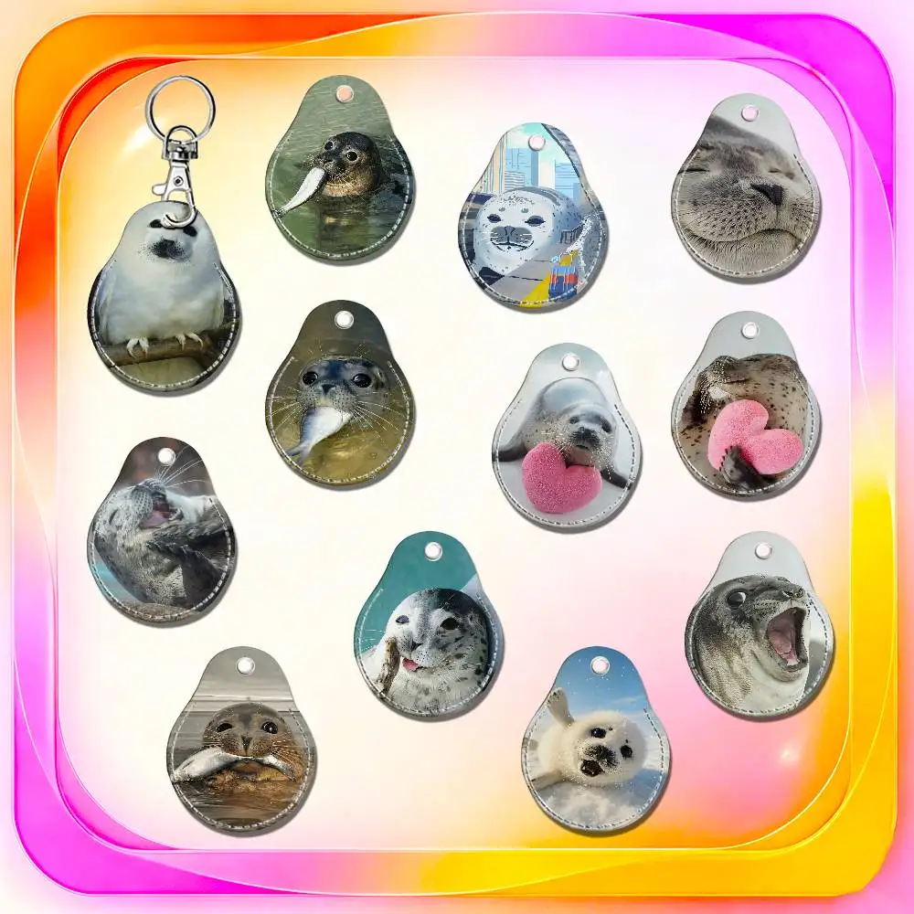 For Sea Cute Seal For AirTag Case Card Holder Keychain ID Credit Bank Access Badge For Air Tag Case Shell