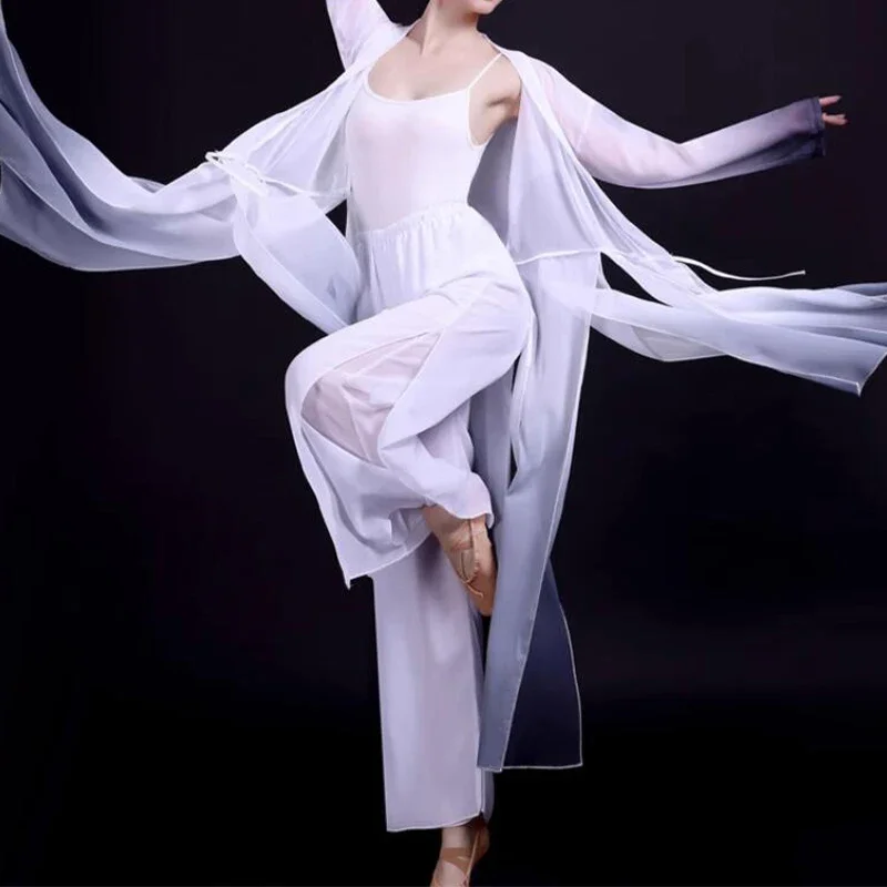 Chinesisches klassisches Tanzkleid, fließender Farbverlauf, chinesischer Volkstanz, Kostüm, 1 Set für Frauen, Praxis, Bühnenaufführung, Hanfu