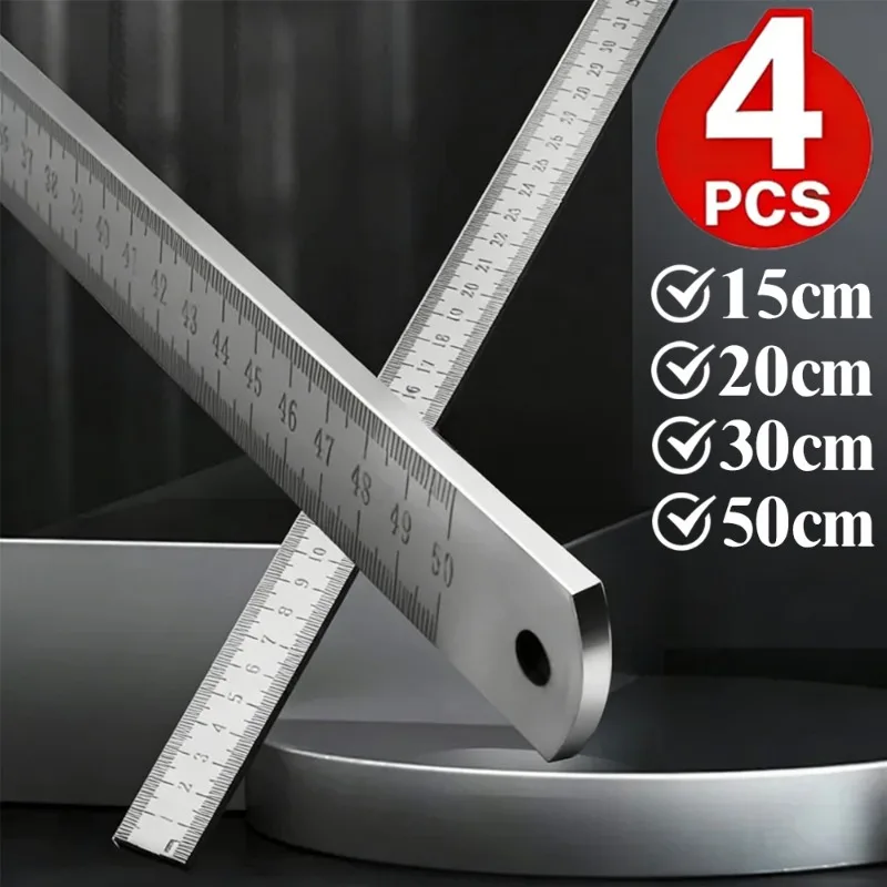 4/1Pcs Stainless Steel Metal Straight Ruler Hand Tools Precision Double Sided Measuring Tool DIY Drawing Centimeter Inches Scale