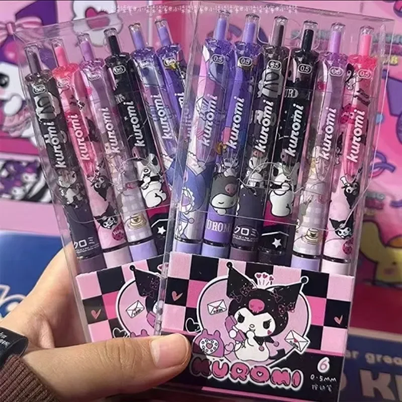 6pcs Series 0.55mm Sanrio Hello Kitty KuromiGel Pen Cartoon Cute Press Pen Black Refill Y2kSchoo Stationery Supplies wholesale