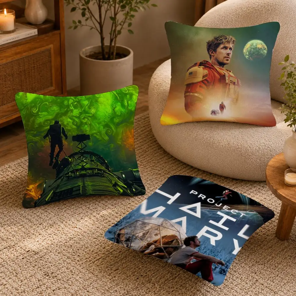 Movie P-Project Hail M-Mary Cushion Cover Soft Short Plush Pillow Case Double Sided Print Washable Sofa Bed Home Decor Gift