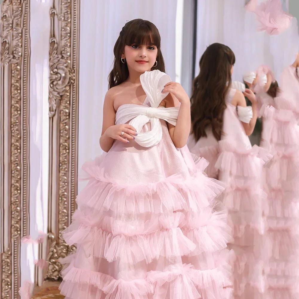 

Розовое платье с цветочным узором для девочек по индивидуальному заказу на свадьбу, пышное платье длиной до пола, пышное детское бальное платье без рукавов на день рождения для первого причастия