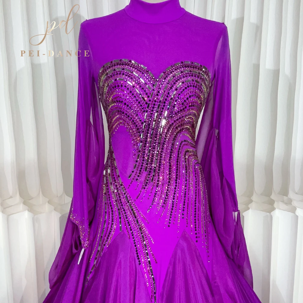 Peidance ผ้าหรูหรา chrisanne โคลเวอร์สีม่วงแดงสุดฮอตมาตรฐานสากลบอลรูมวอลซ์แทงโก้ฟ็อกซ์ชุดเดรสเต้นรำ1233