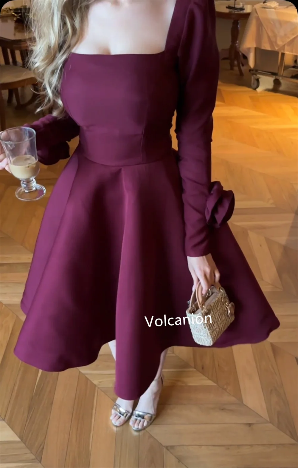 Customized Jersey Handmade Flower A-line Square Neck Midi Dresses Bespoke Occasion Cocktail Classic Elegant Matching