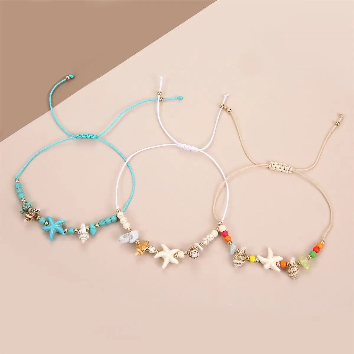 12-piece Set Of Hawaiian-style Turquoise Starfish And Conch Woven Bracelet, European And American Summer Beach Style Bracelet view 2