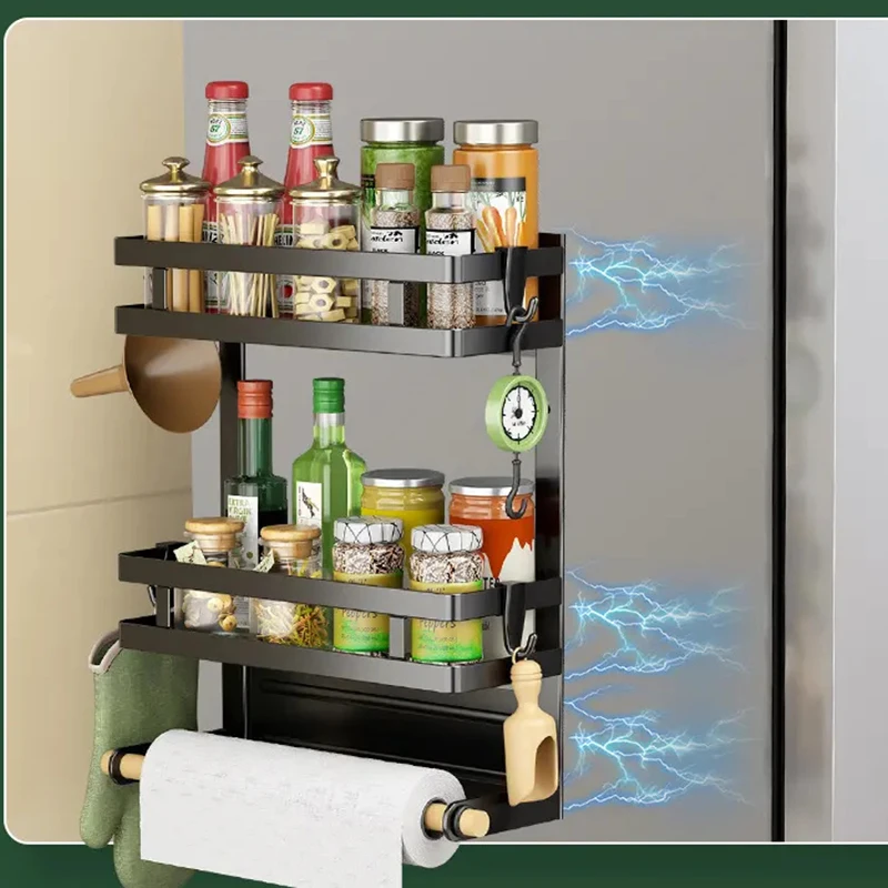 1Pc Multi Layer Household Storage Shelf Seasoning Storage Rack Fresh Keeping Bag Holder Magnetic Refrigerator Shelf