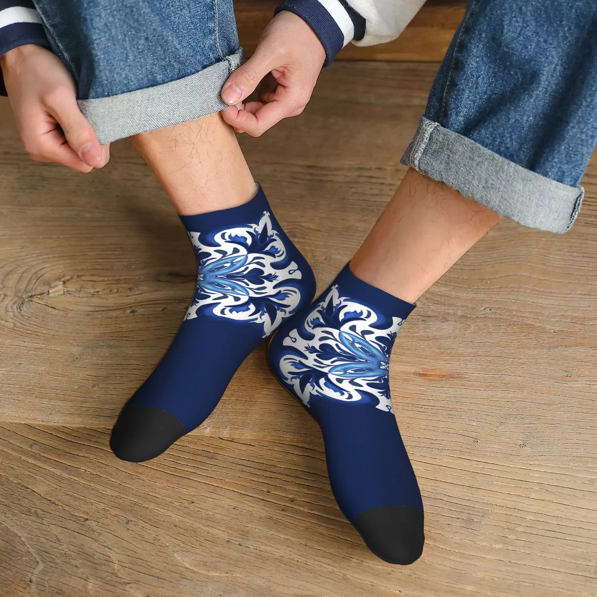 All Seasons Sicilian tiles,mediterranean,blue tiles ,lemons Socks Sport Middle Tube Socks Soft Casual Stockings for Men Women