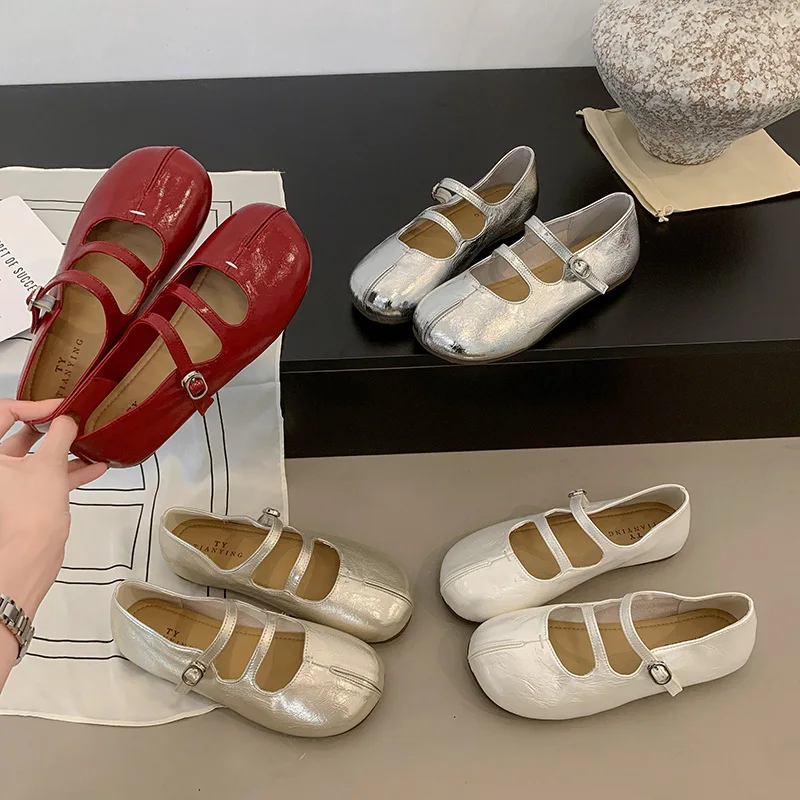 Zapatos Tabi Ninja de Moda para Mujer, Bailarinas Planas con Punta Dividida, Mocasines de Tacón Redondo para Dama, Tacones Femeninos de Marca