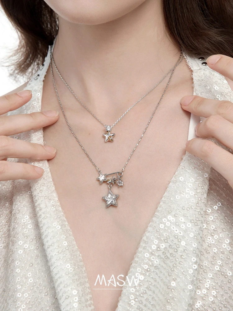MASW Original Design Delicate Sweet Popular Pin-layered five-pointed star necklace For Women Female Gifts Trendy Jewelry
