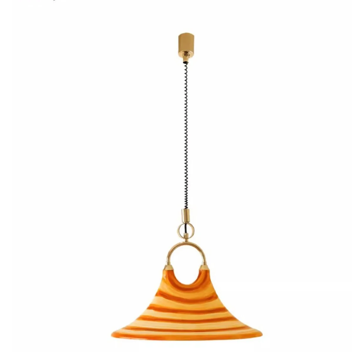 French Mid-Century Adjustable Vintage Hand-Painted Chandelier Horn-Shaped Design for Dining Island