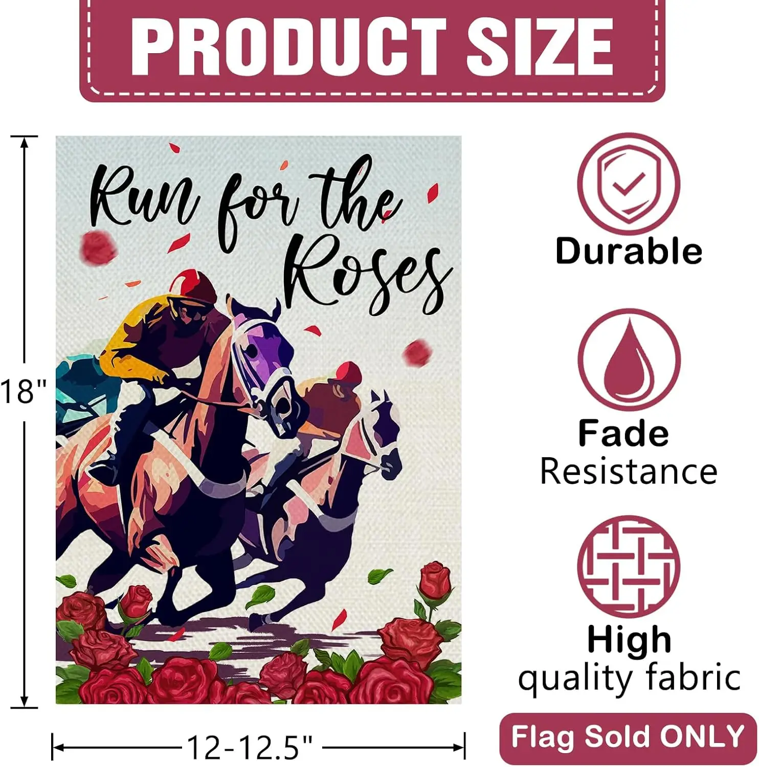 Dyrenson Run for The Rose Horse Racing Decorative Garden Flag, Kentucky Derby Jockey Yard Outside Home Decoration, Churchill Dow