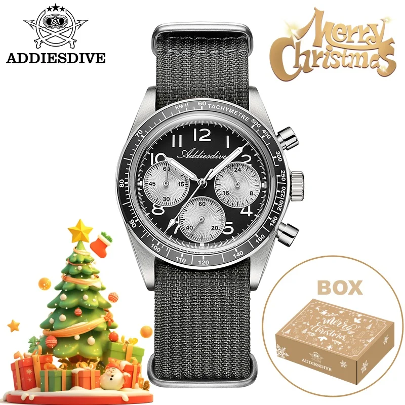

ADDIESDVIE AD2517 Men Watch Christmas Gift Nylon Strap BGW9 Super Luminous 10Bar Waterproof VK63 Chronograph Quartz Watch