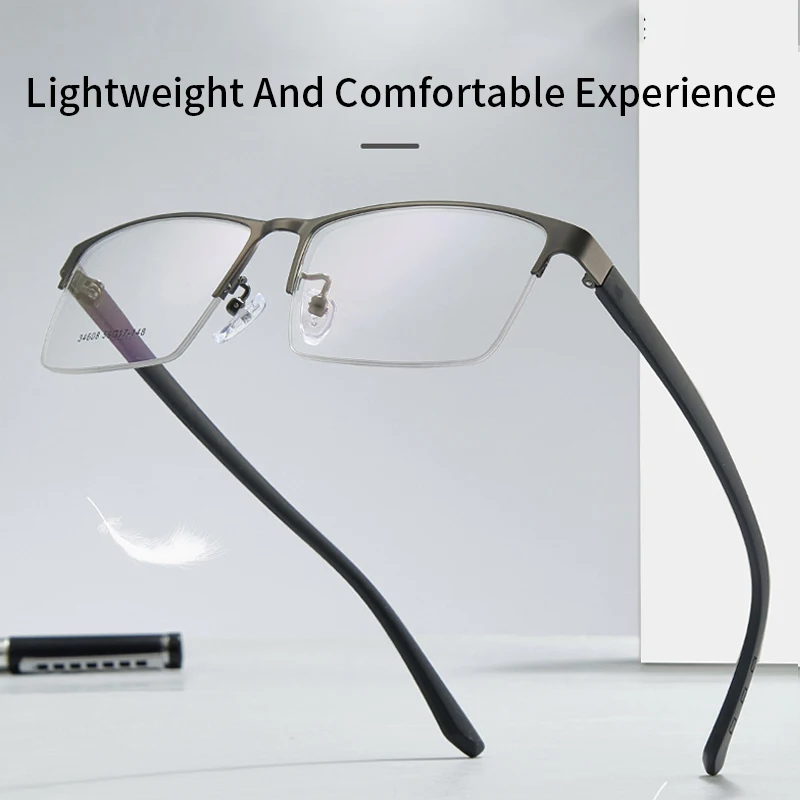 Xbora Ultralight Half Frame Men's Business Alloy Glasses Frame Optical Prescription Glasses New Classic Large Size Eyewear 12880