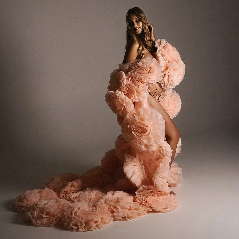 Vestidos de cumpleaños estilo flores para mujer embarazada, vestidos para espectáculos de bebés para sesiones de fotos, chaqueta de flores 3D, capa nupcial, chaqueta de maternidad