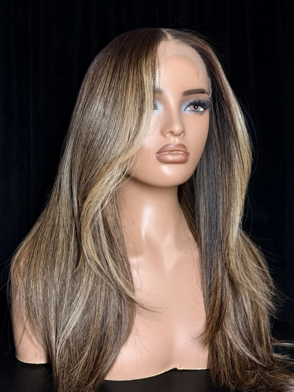 Transparent 13x4 Lace Frontal Body Wave Wigs Brown Blonde Highlights Layered Wig Pre Plucked Medium Straight Wigs for Women