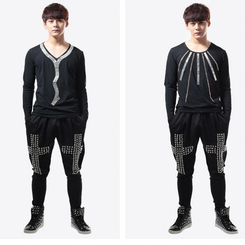 New Bar Dj Nightclub Rock Baggy Pants Men Singer Performance Outfits Cross-stitch Breathable Harem Pants Trendy Male Trousers