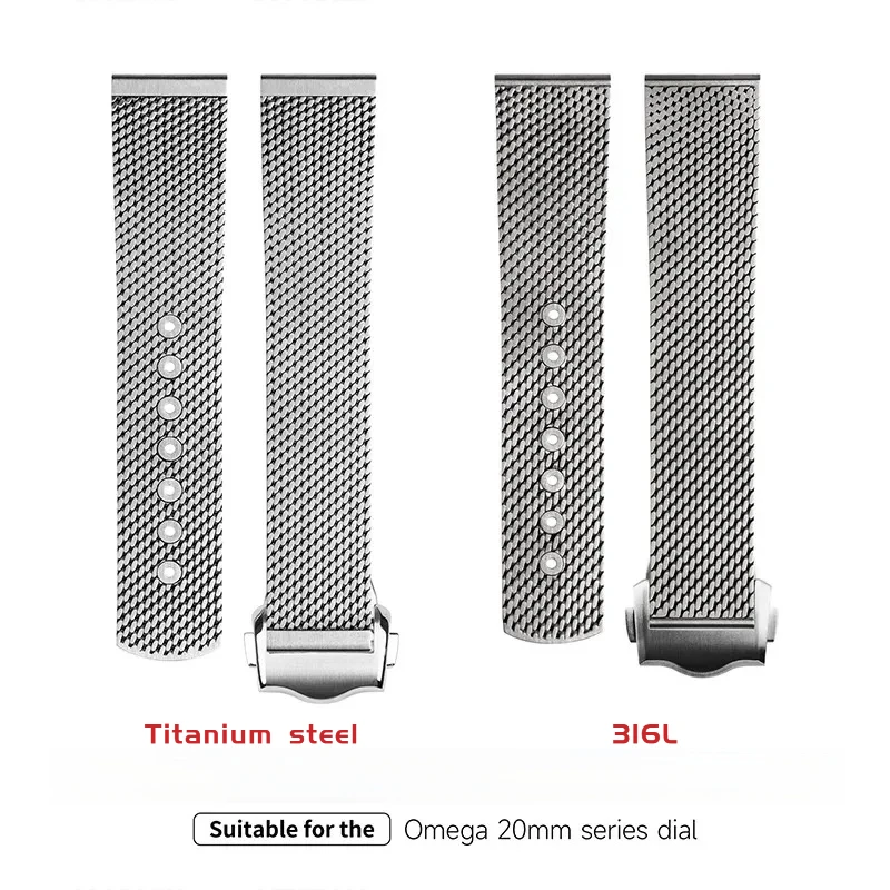 20mm Titanium Milanese Bracelet for Omega Seamaster Diver 300M | Stainless Steel Buckle Waterproof Luxury Dive Band Hot Sale