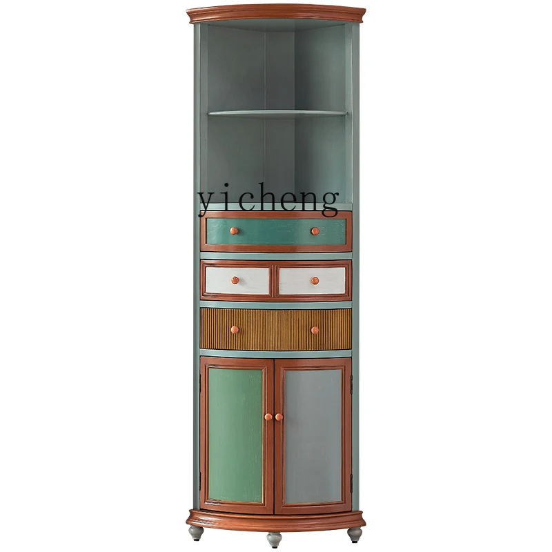 XL American Country Corner Cabinet Mediterranean Living Room Triangle Storage Wine Cabinet Corner Cabinet