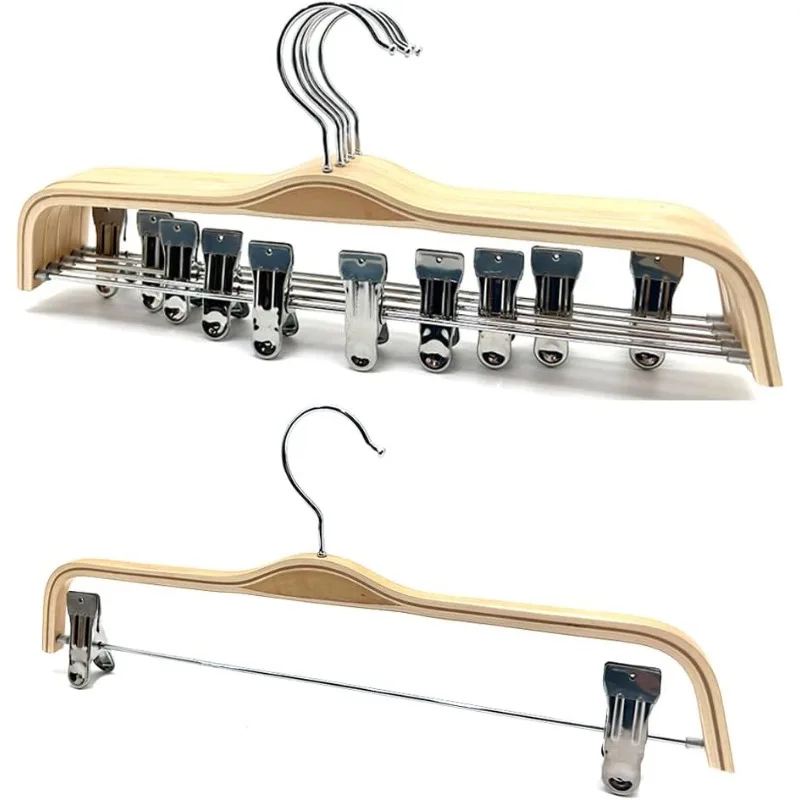 

30 Pack 14.5" Natural Wooden Pants Hangers, Clothes Display Wood Skirt Hanger Bottom Hangers Metal Adjustable Clips