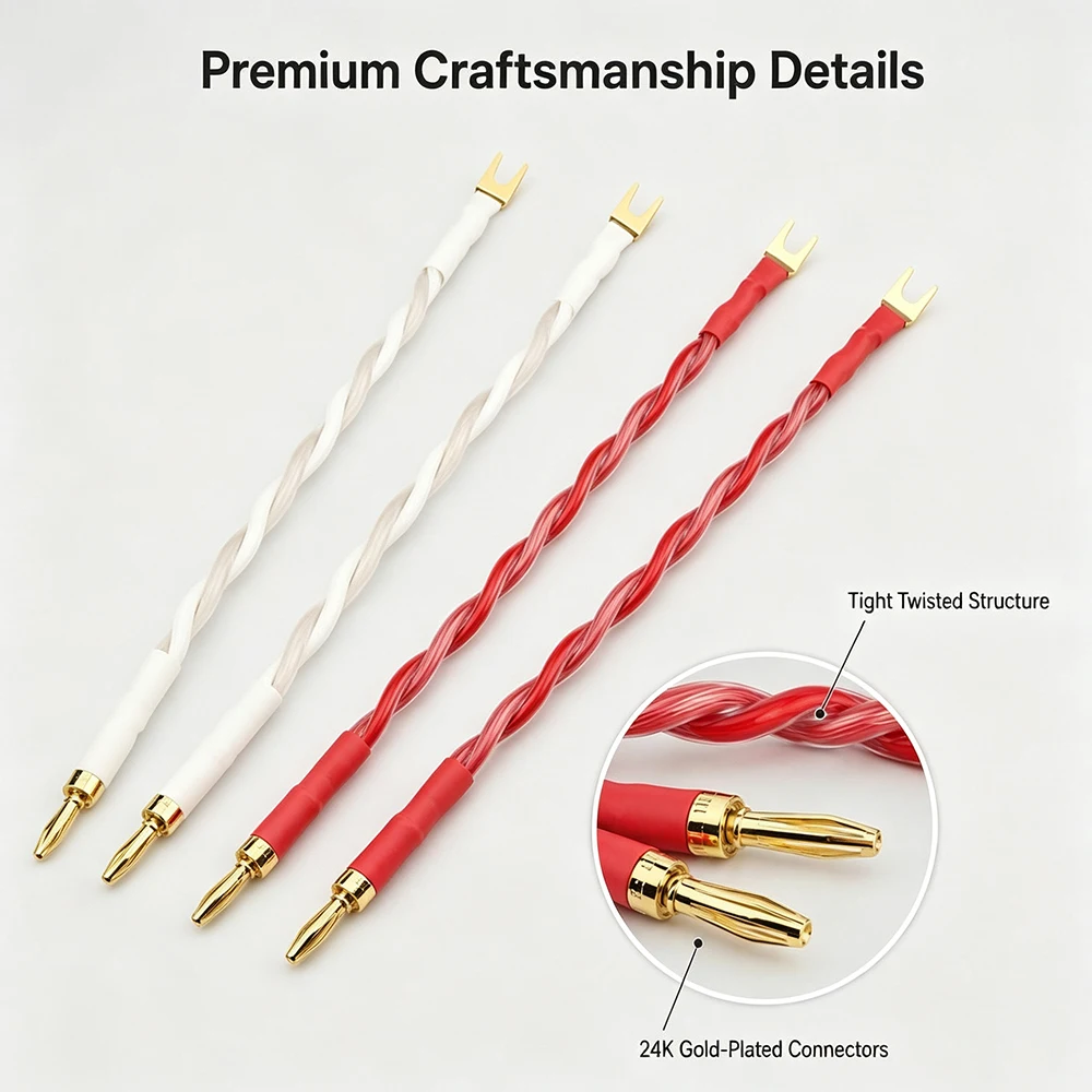 High Quality 4pcs Speaker Bridge/Jumper Audio Cable, Canare 4S12F (2.8mm²x4), Banana to Spade(Y) Terminals
